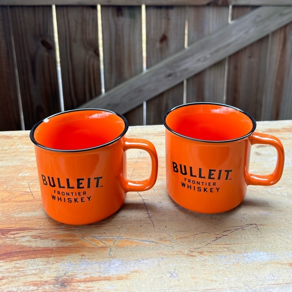 Set of 2 Orange Bulleit Frontier Whiskey Bourbon Ceramic Coffee Mugs 10oz